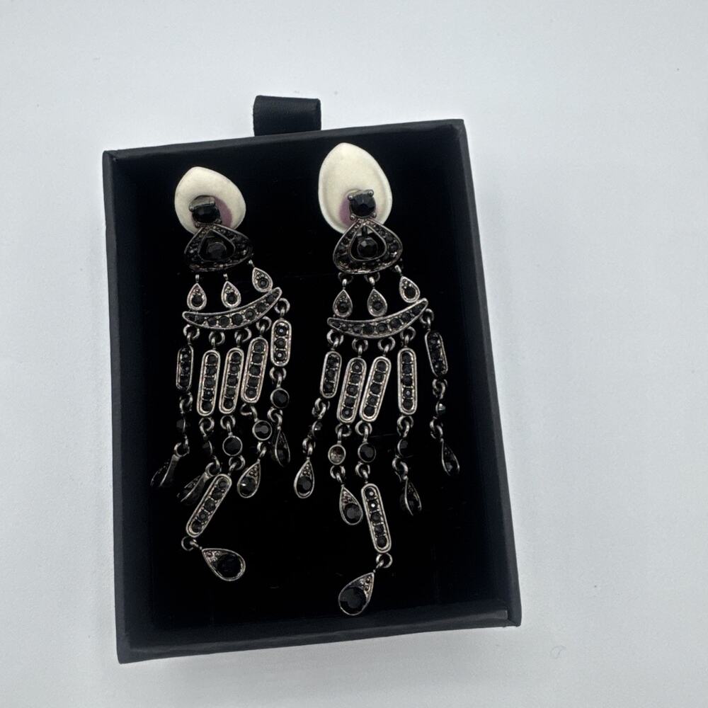 Lucky Brand Black Chandelier Earrings Gunmetal Gothic Victorian Drop Dangle LE